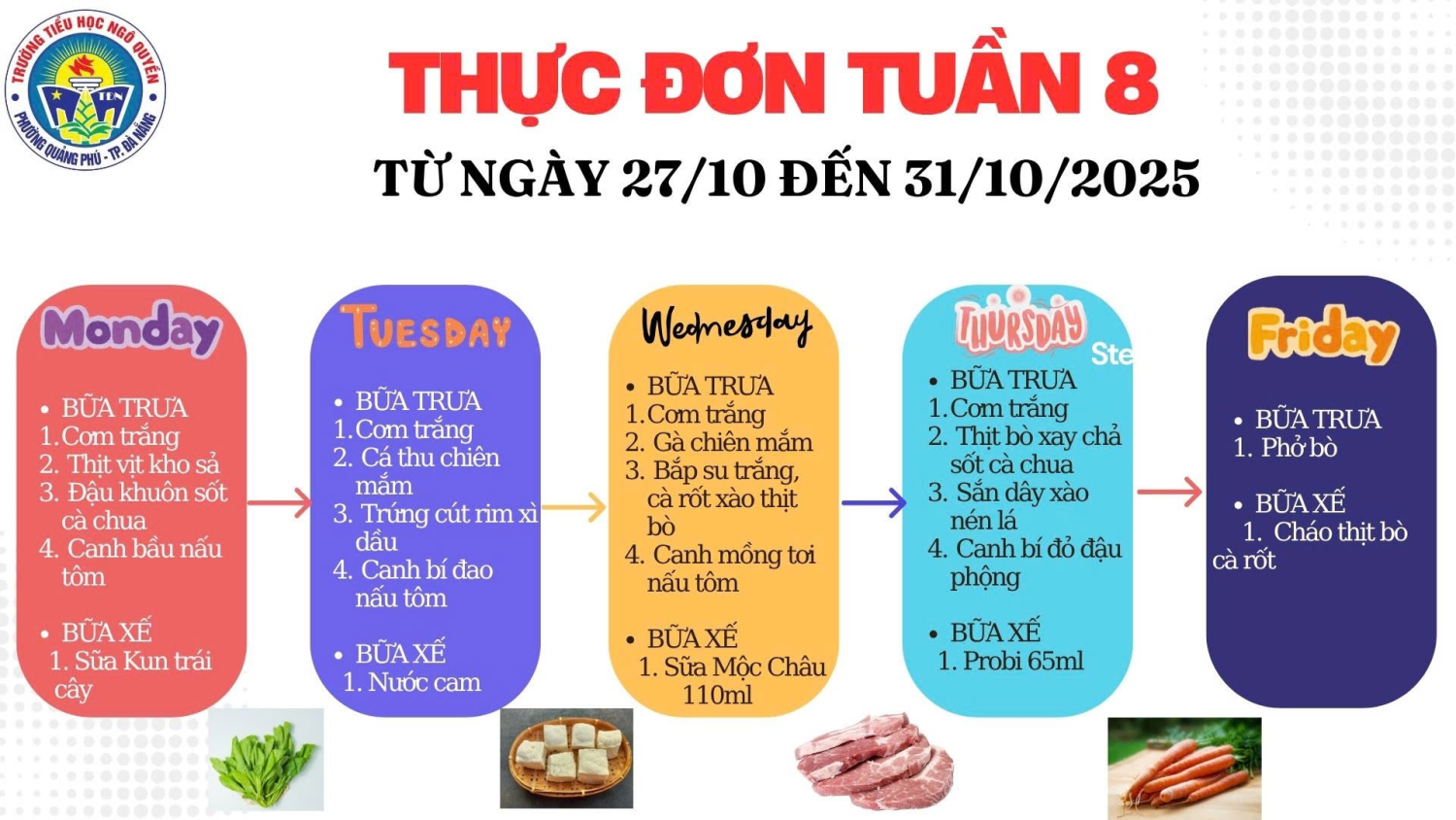 Thực đơn bán trú tuần 8